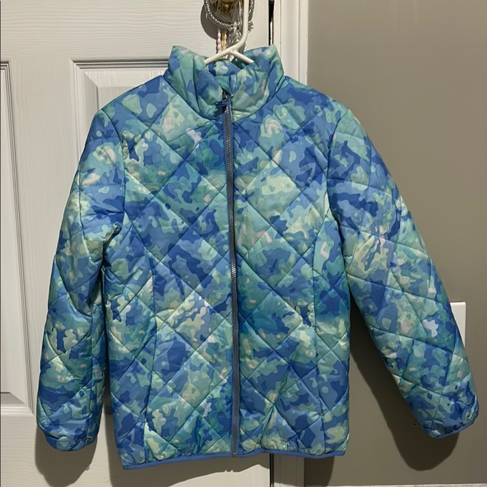 Gerry Weber Blue and Green Ski Jacket with Geometric Design